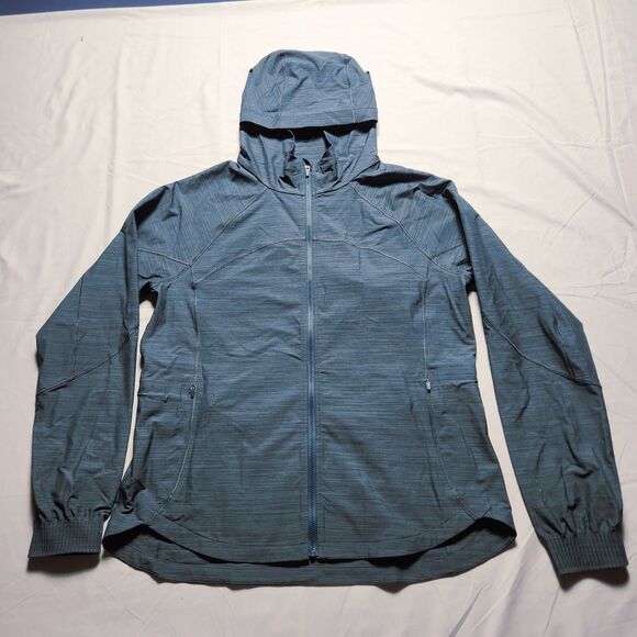 Athleta Womens Medium Racer Running Free Jacket Blue Hooded Lightweight - Picture 1 of 16